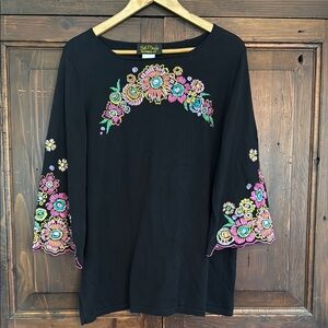 Bob Mackie Black Embellished 3/4 Sleeve Blouse
